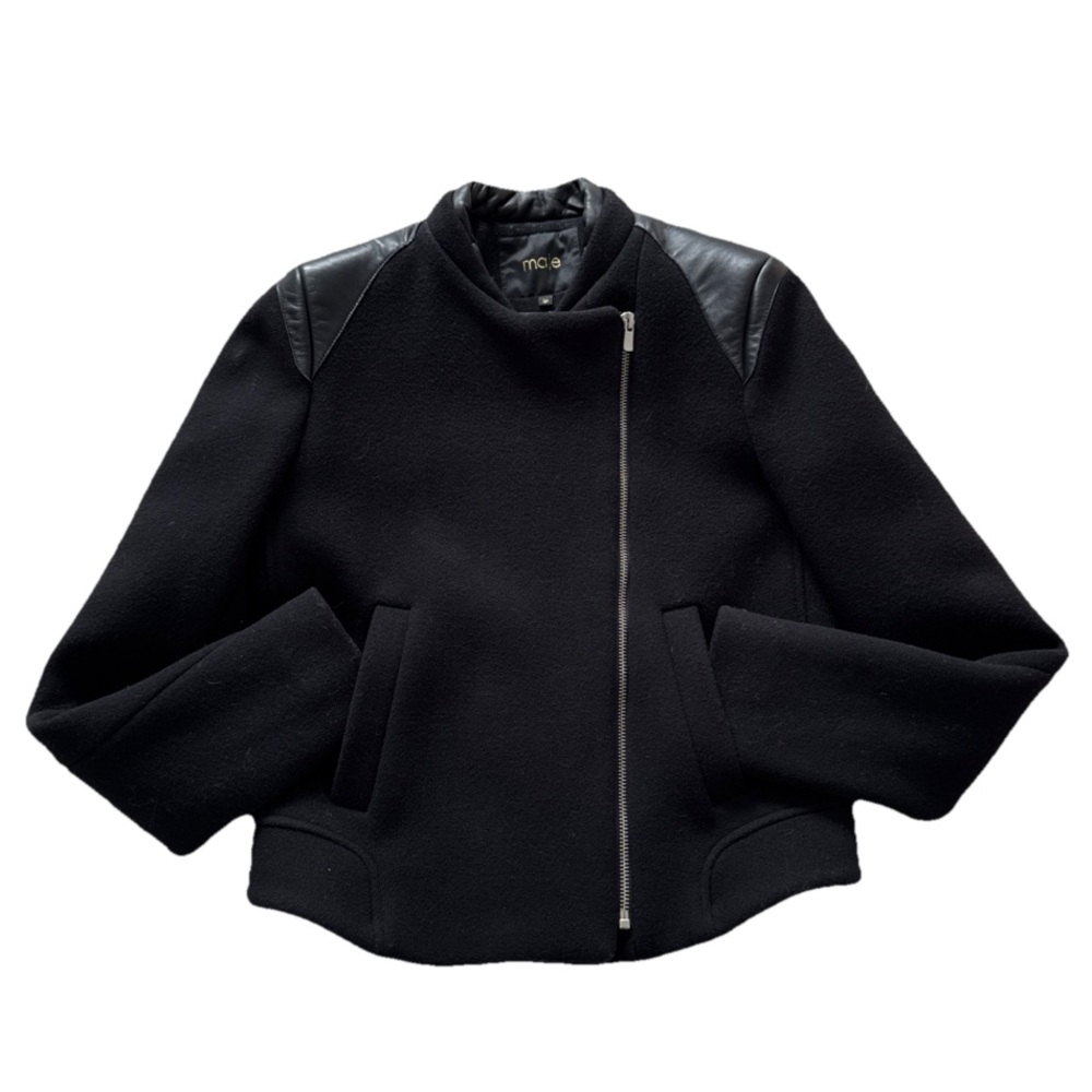 Maje Sheepskin Wool Cashmere Blend Cropped Moto Jacket Size 36
